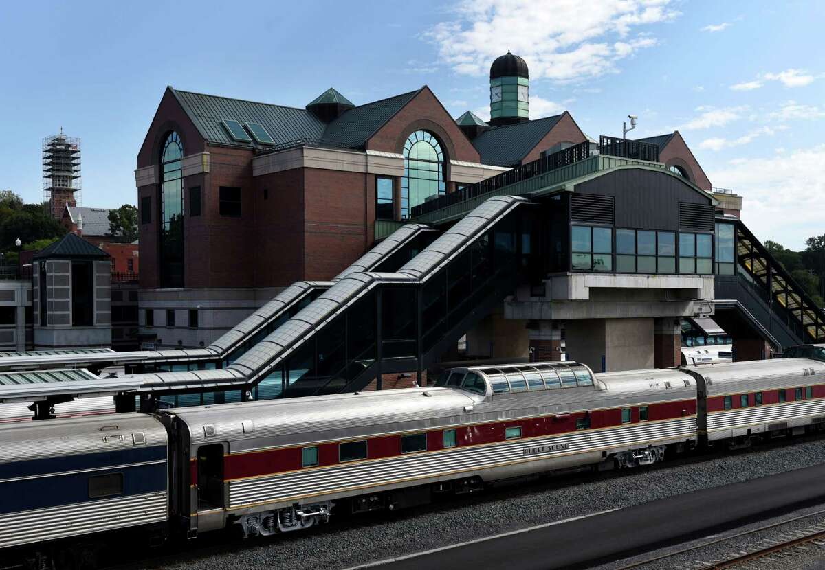 Vintage private railcars are mustered at Albany-Rensselaer Train Station before a trip to Burlington, Vt. for a railcar owner’s convention on Wednesday, Sept. 13, 2017, in Rensselaer, N.Y. Eighteen cars will travel to the American Association of Private Railroad Car Convention. (Will Waldron/Times Union)