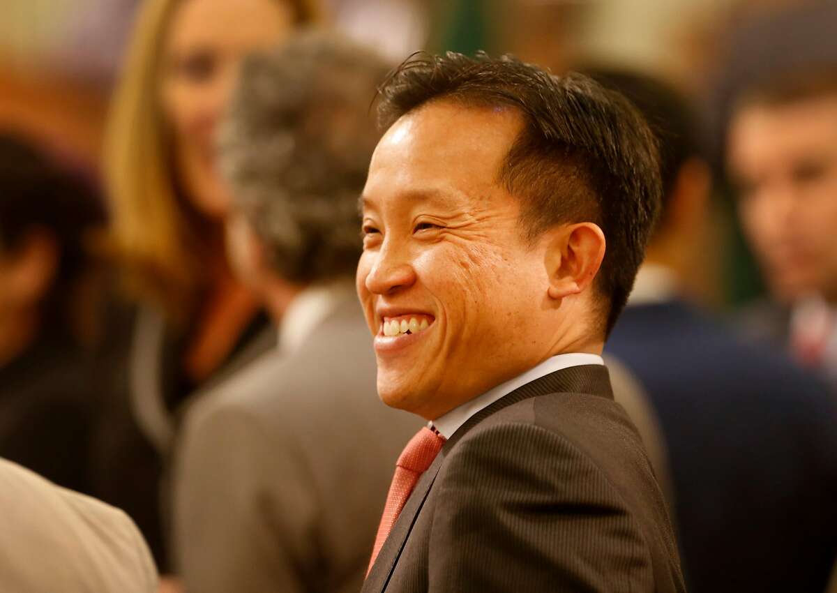 New San Francisco Assemblyman David Chiu smiled as he talked with others before the event Monday January 5, 2015. Jerry Brown took the oath of office as the Governor of California before members of the state legislature, family and friends at the State Capitol in Sacramento, Calif.