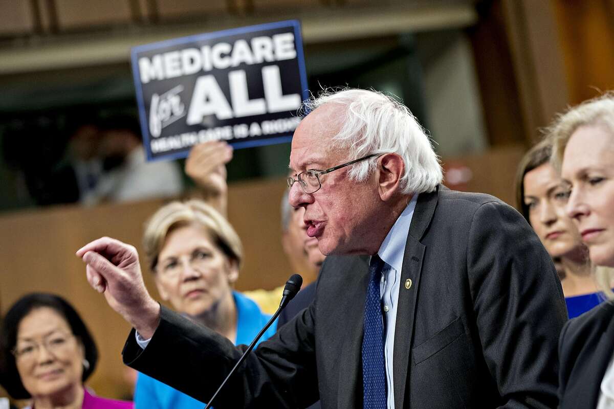 Senator Bernie Sanders, an independent from Vermont, speaks during a health care bill news conference on Capitol Hill in Washington, D.C., U.S., on Wednesday, Sept. 13, 2017. Fifteen Senate Democrats are flirting with a single-payer health-care system that would expand Medicare coverage to all Americans, marking a shift within the party on what was once viewed as a politically treacherous issue that attracted little support from lawmakers. Photographer: Andrew Harrer/Bloomberg