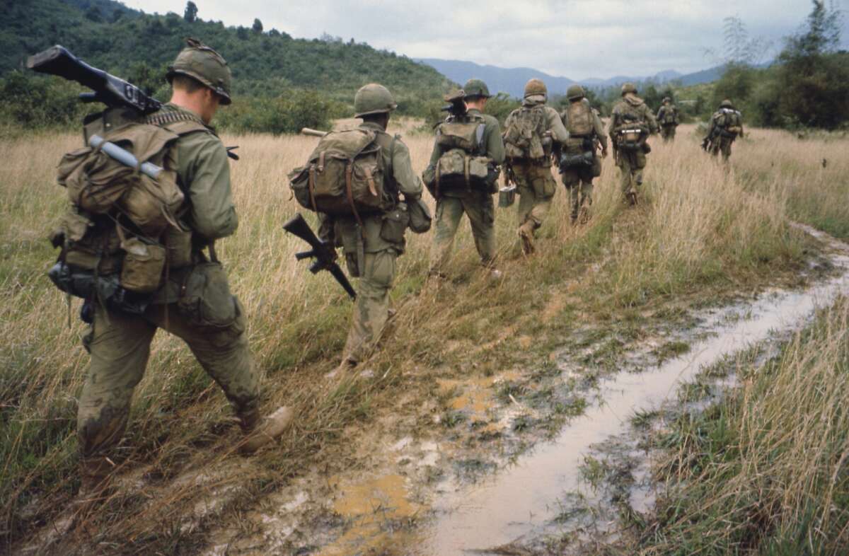 Soldiers on a search and destroy operation near Qui Nhon. January 17, 1967. Image used in the film "The Vietnam War" by Ken Burns and Lynn Novick airing on PBS.