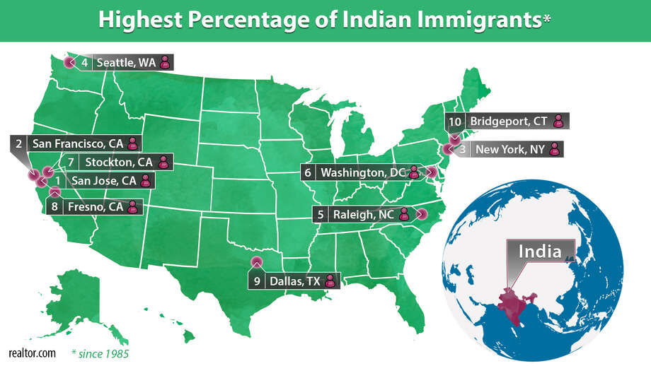 Areas with the highest percentage of Indian immigrants Photo: Claire V. Widman