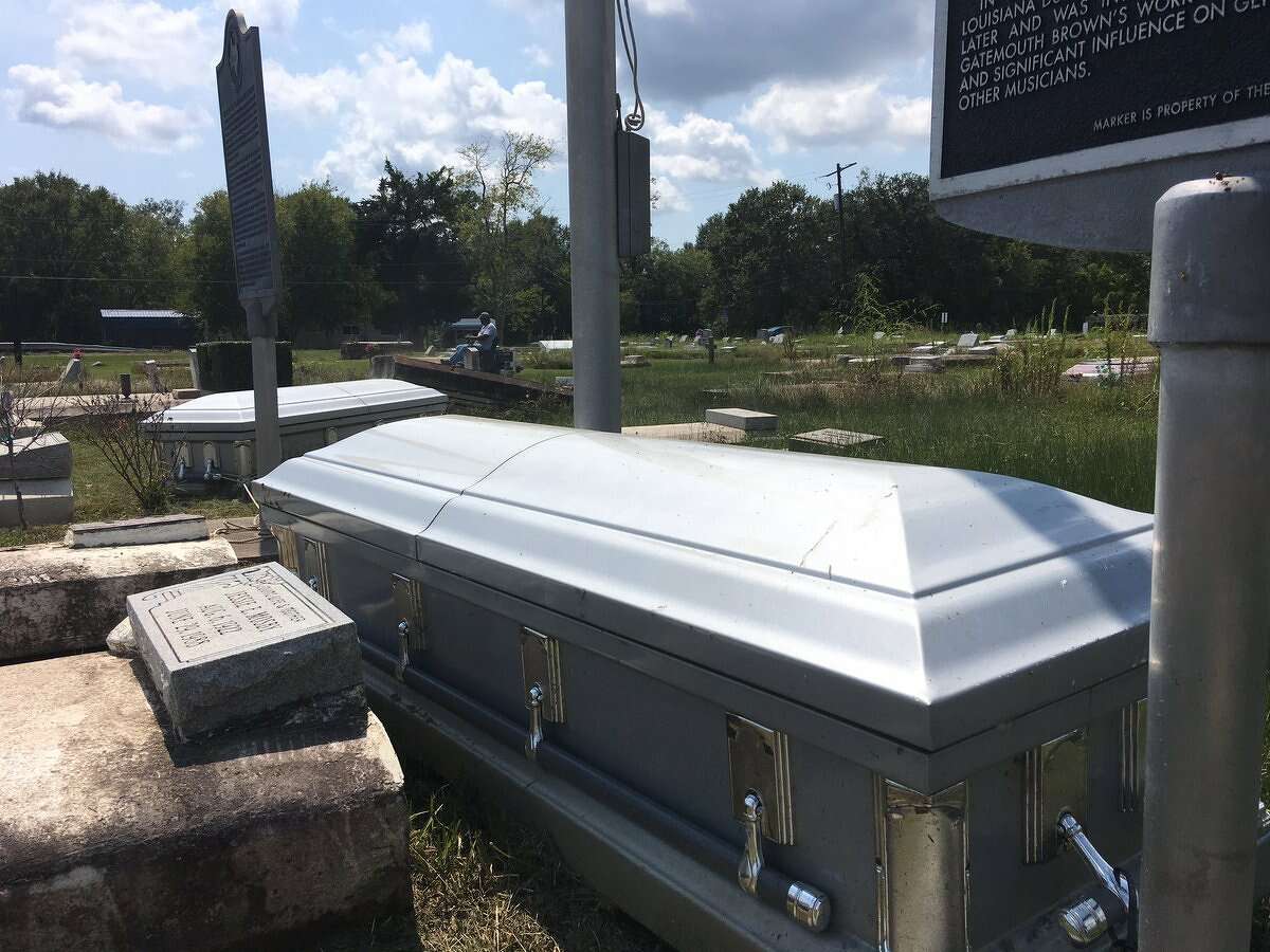 Two caskets that surfaced at Hollywood Cemetery in Orange because of Harvey.   Photo: Tim Collins 