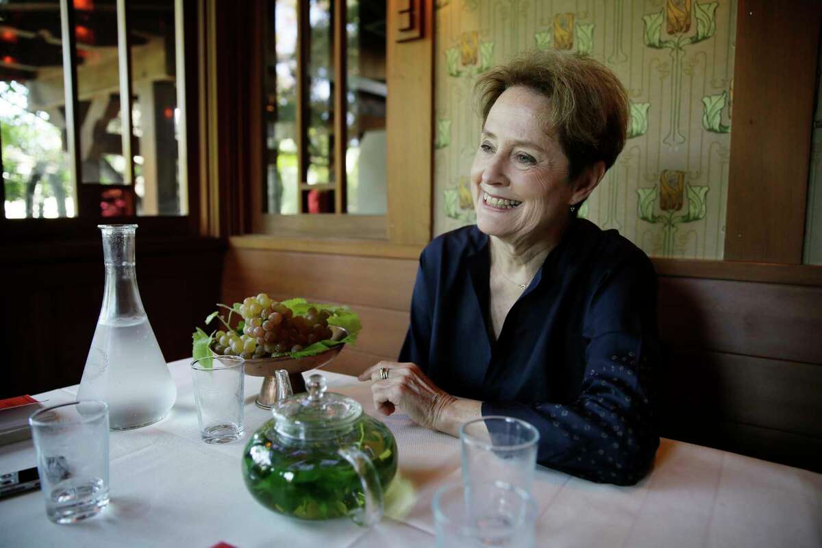 In this Aug. 25, 2017, photo, Alice Waters, founder of Chez Panisse restaurant, listens to questions during an interview at the restaurant in Berkeley, Calif.