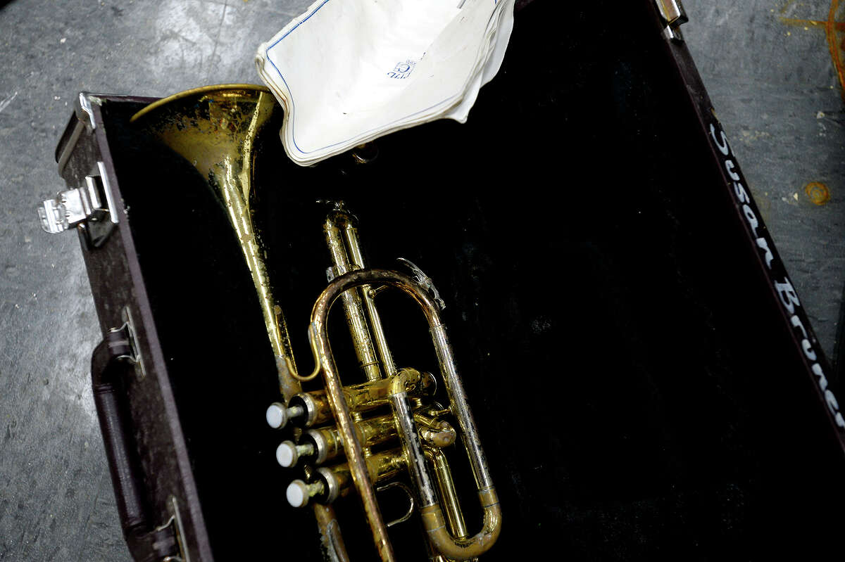 Flooding damaged a trumpet in the band room at Vidor Middle School on Thursday. The school's fifth graders will go to class in a separate wing at Vidor High School, and the sixth graders will go to the junior high. Photo taken Thursday 9/14/17 Ryan Pelham/The Enterprise