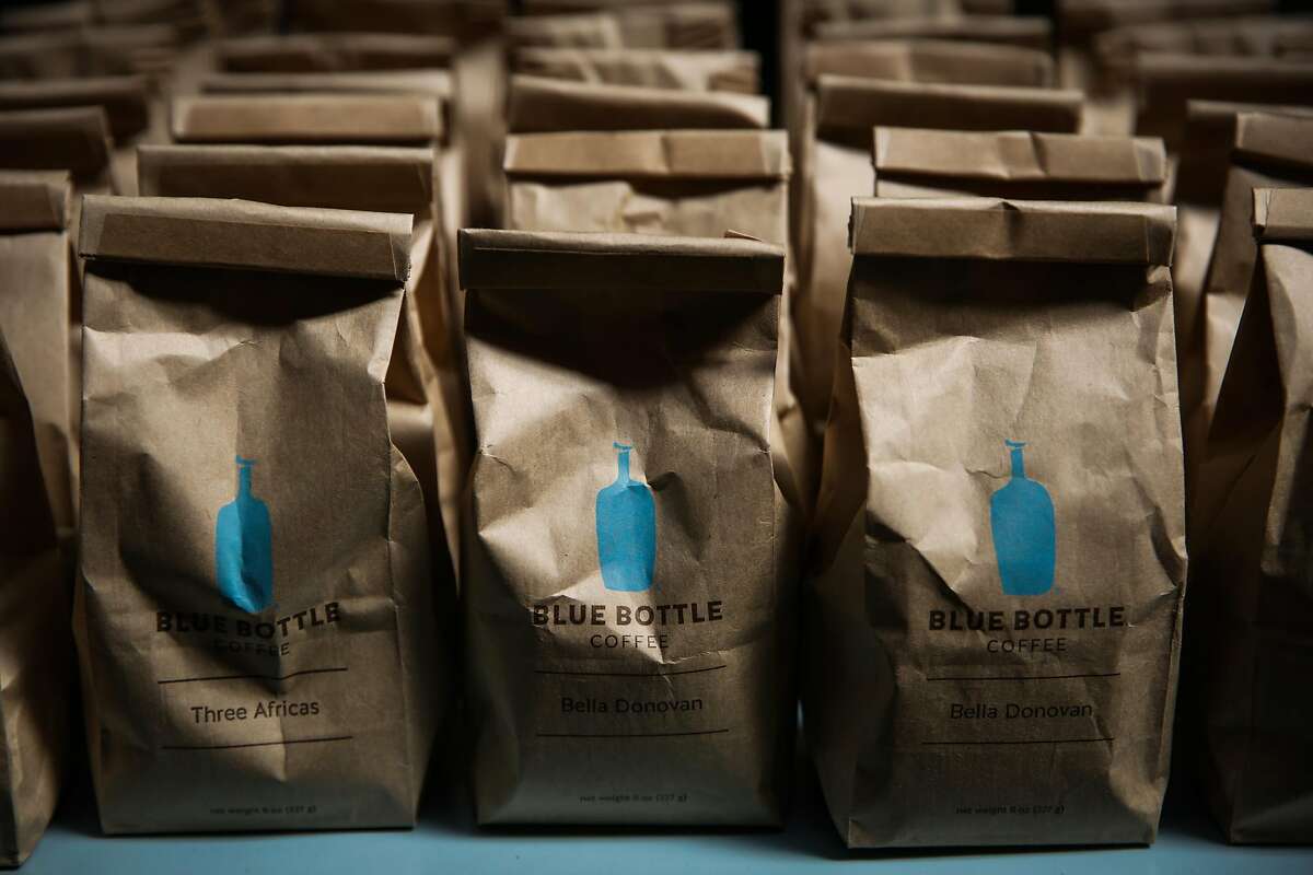 Bags of Blue Bottle Coffee are seen for sale at the cafe in the Ferry Building in San Francisco, Calif., on Thursday, Sept. 14, 2017.