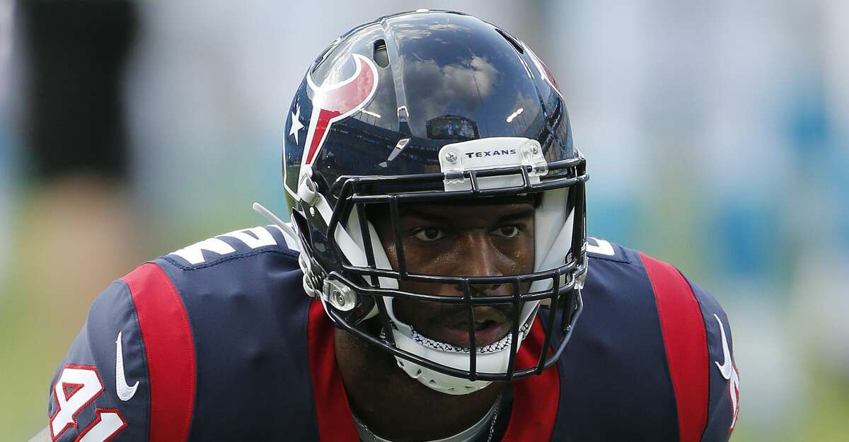 Houston Texans linebacker Zach Cunningham (41) warms up before the first half of an NFL preseason football game between the Carolina Panthers and the Houston Texans, Wednesday, Aug. 9, 2017, in Charlotte, N.C. (AP Photo/Jason E. Miczek)