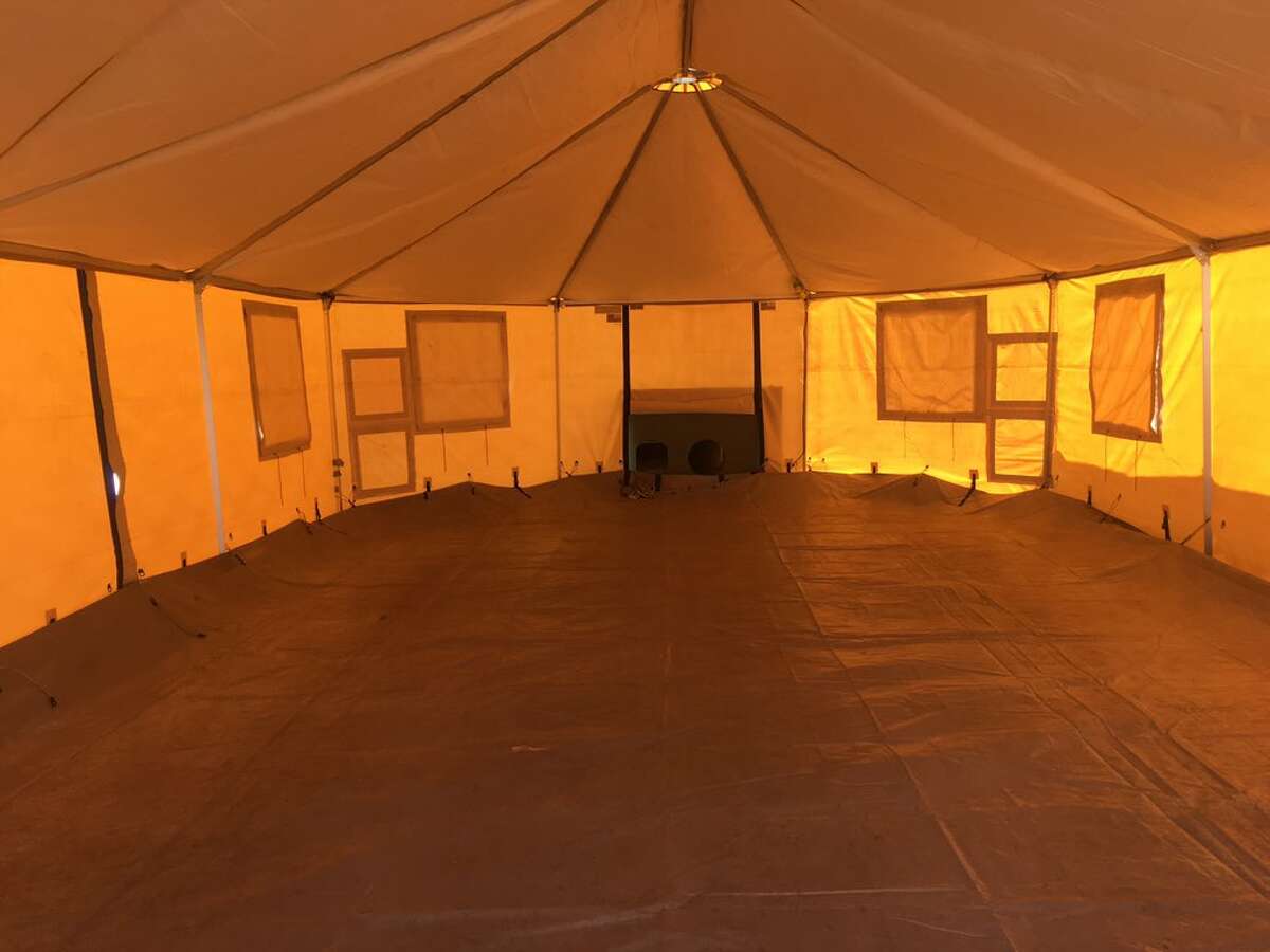 A look inside one of 250 tents that will house Harvey evacuees in Port Arthur. Sept. 15, 2017.