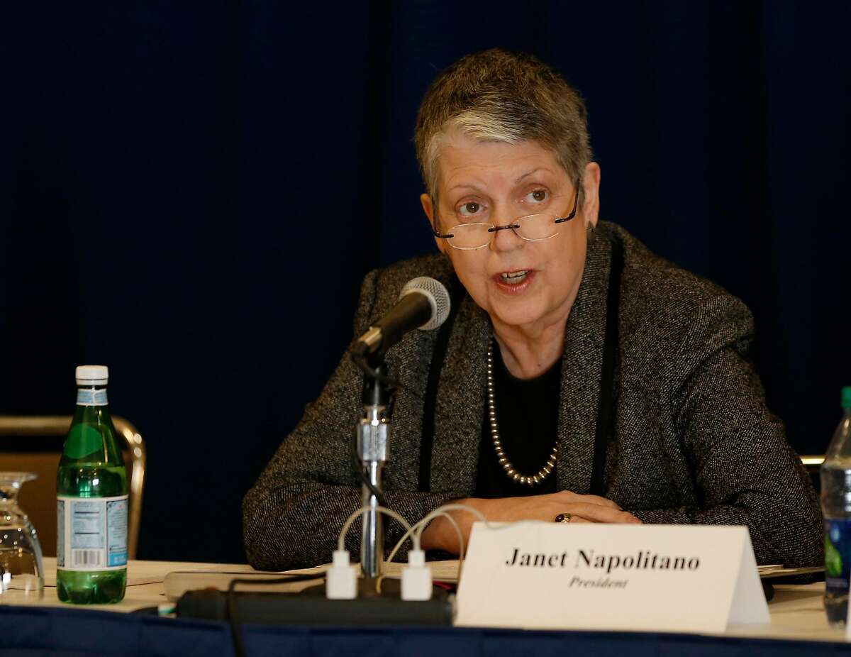 UC President Janet Napolitano speaks before the UC Board of Regents voted to select Gary May, a Georgia Tech dean, to become the next chancellor of UC Davis during a meeting at UCLA's DeNeve Plaza. Photo taken in Los Angeles, Calif., on Feb. 23, 2017. (Allen J. Schaben / Los Angeles Times/TNS)
