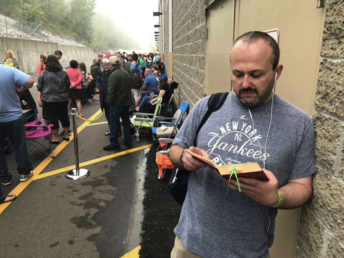 Maxim Belkin, of Danbury, was in line at 6:30am at Costco, in Brookfield, to meet Hillary Clinton and get an autographed copy of her new book. Saturday morning, September 16, 2017, in Brookfield, Conn.