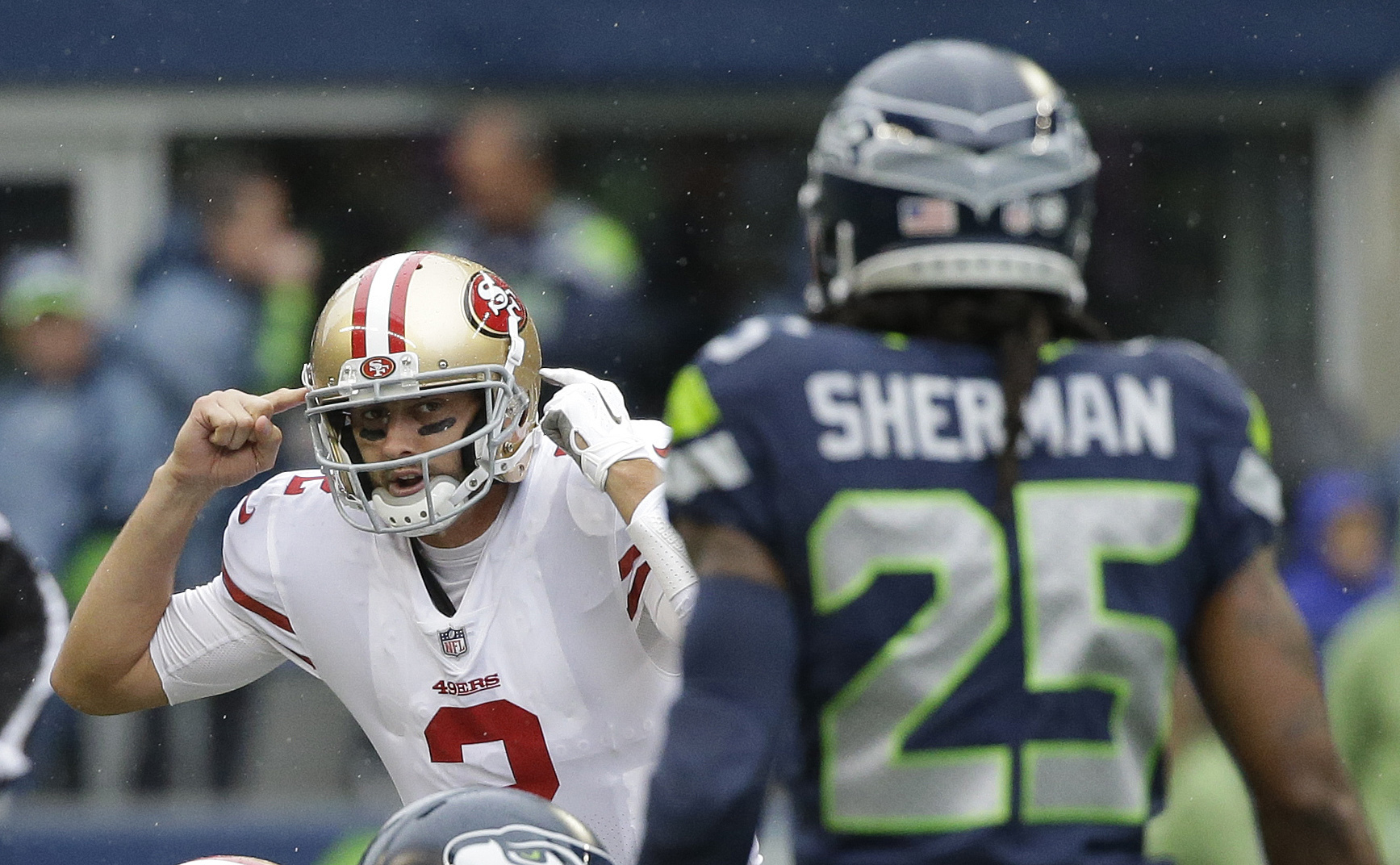 Setember 16, 2018: San Francisco 49ers defensive back Richard Sherman (25)  during the NFL football game between the Detroit Lions and the San  Francisco 49ers at Levi's Stadium in Santa Clara, CA.