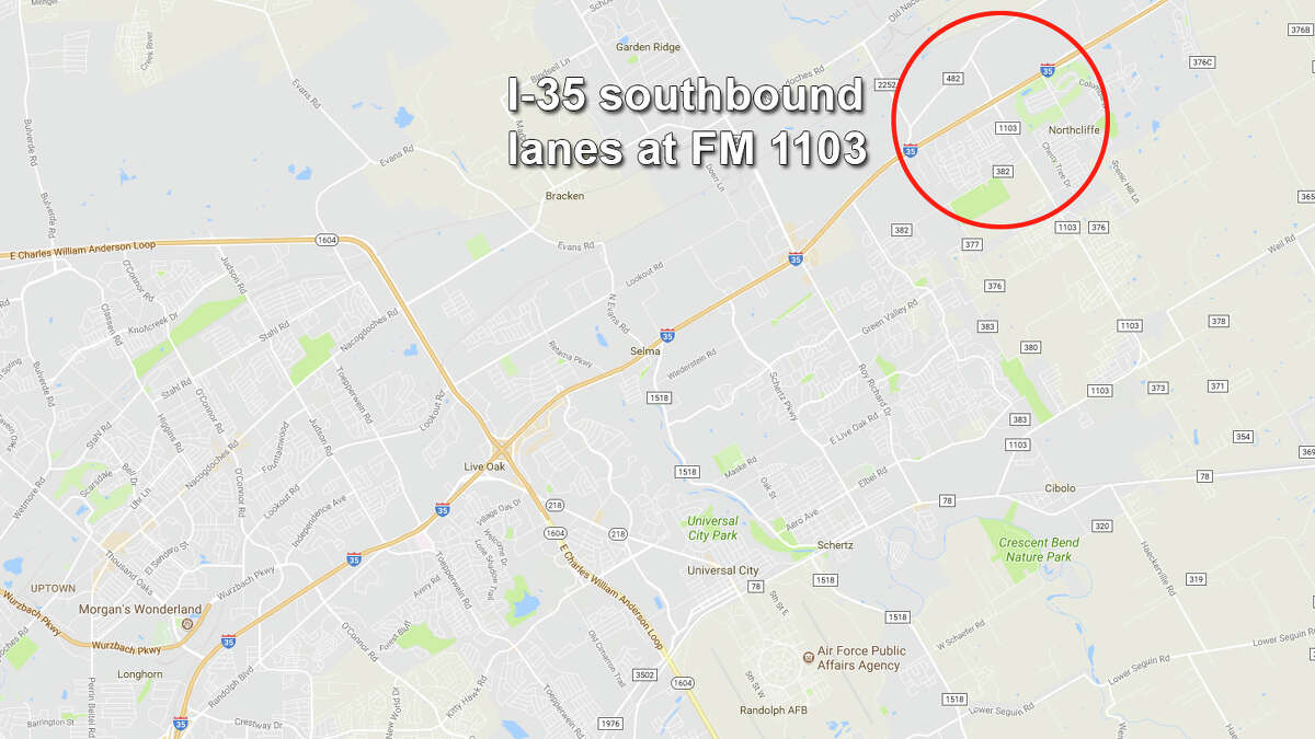 Southbound lanes of Interstate 35 near Schertz will close at FM 1103 Monday night and reopen Tuesday, according to TxDOT.