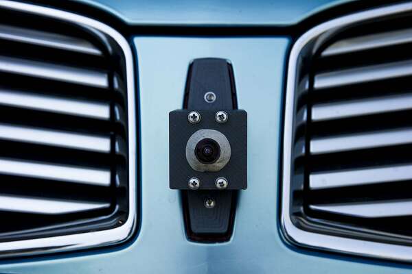 The front sensor of a self driving car by drive.ai on Wednesday, Aug. 9, 2017, in Mountain View, Calif. Drive.ai is a Silicon Valley startup that's creating artificial intelligence software for autonomous vehicles.
