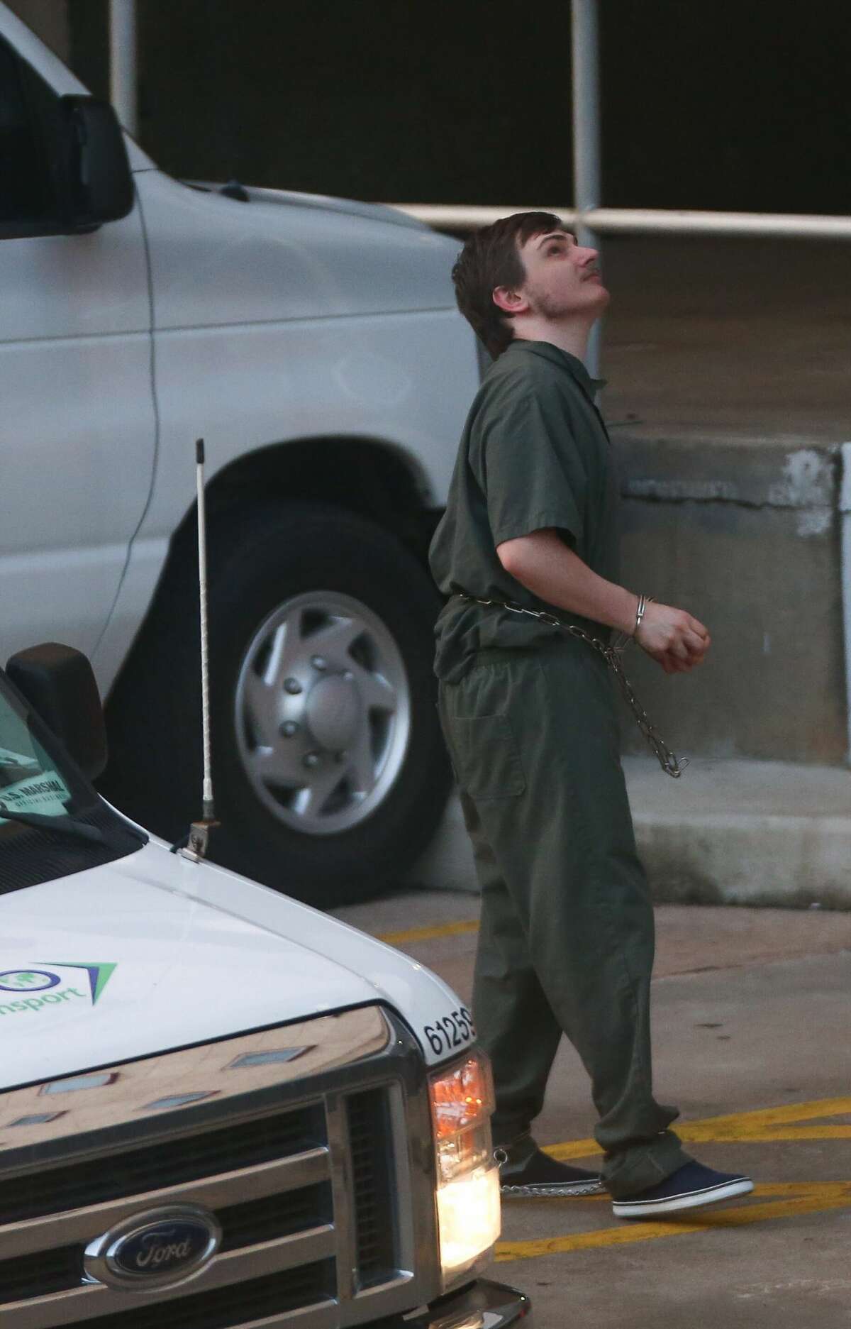 Andrew Cecil Schneck, who is being accused of trying to bomb the statue of a confederate officer in Hermann Park in August, arrives for the preliminary examination and detention hearing before U.S. Magistrate Judge Mary Milloy outside the United States District Courthouse Tuesday, Sept. 19, 2017, in Houston. ( Godofredo A. Vasquez / Houston Chronicle )