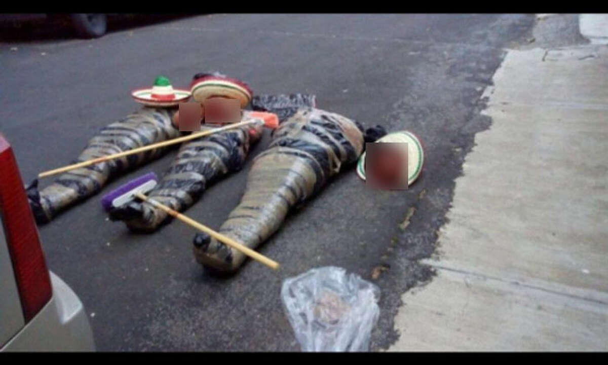 Three headless bodies were rolled into a street in Xalapa, Veracruz, wrapped in tape and adorned with sombreros on Sept. 13, 2017, , according to an El Blog del Narco report.