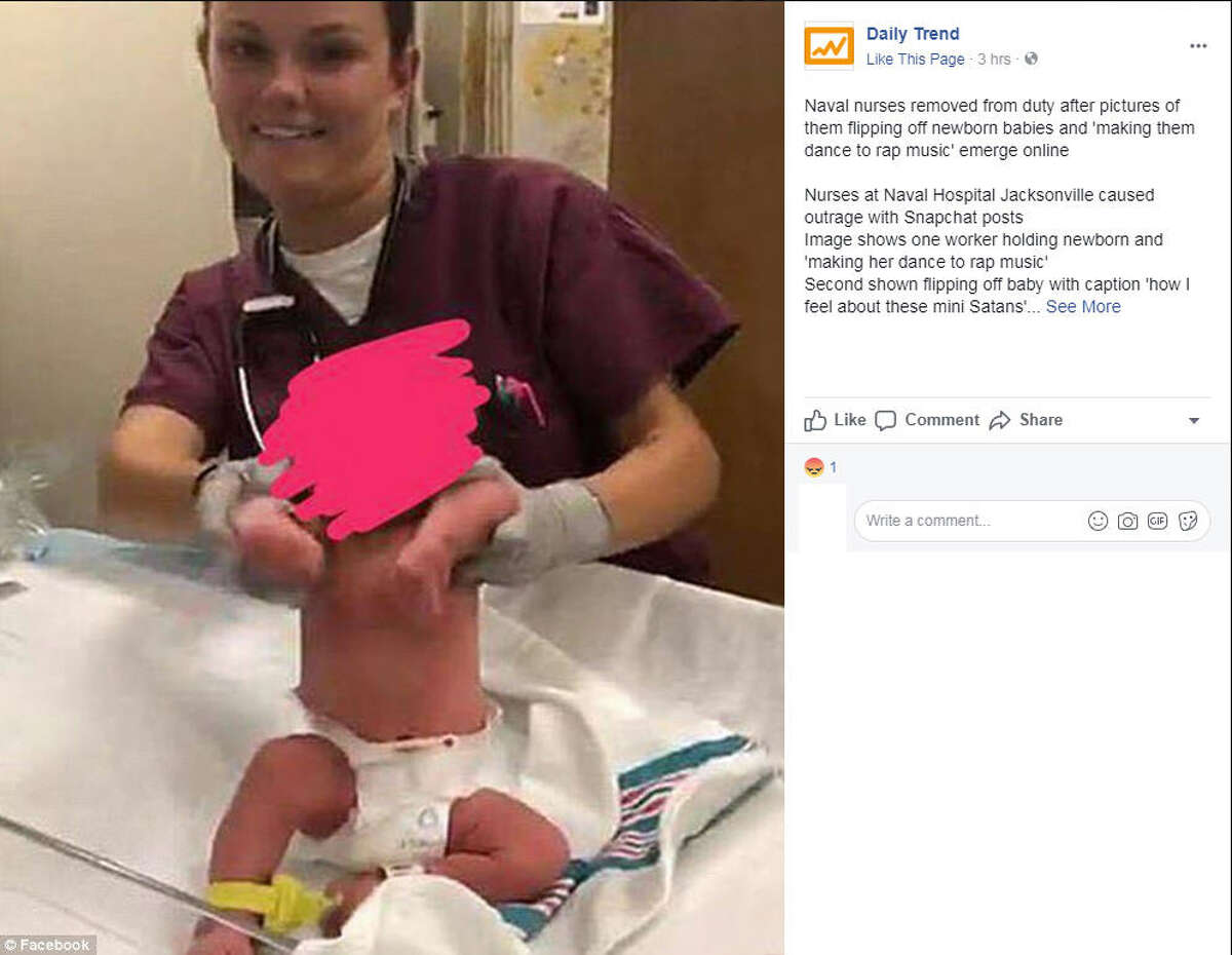 Nurses at Naval Hospital in Jacksonville, Florida were seen inappropriately handling babies on social media and are expected to face legal action. Image source: Facebook See some of the strange crimes that come out of Florida up ahead. 