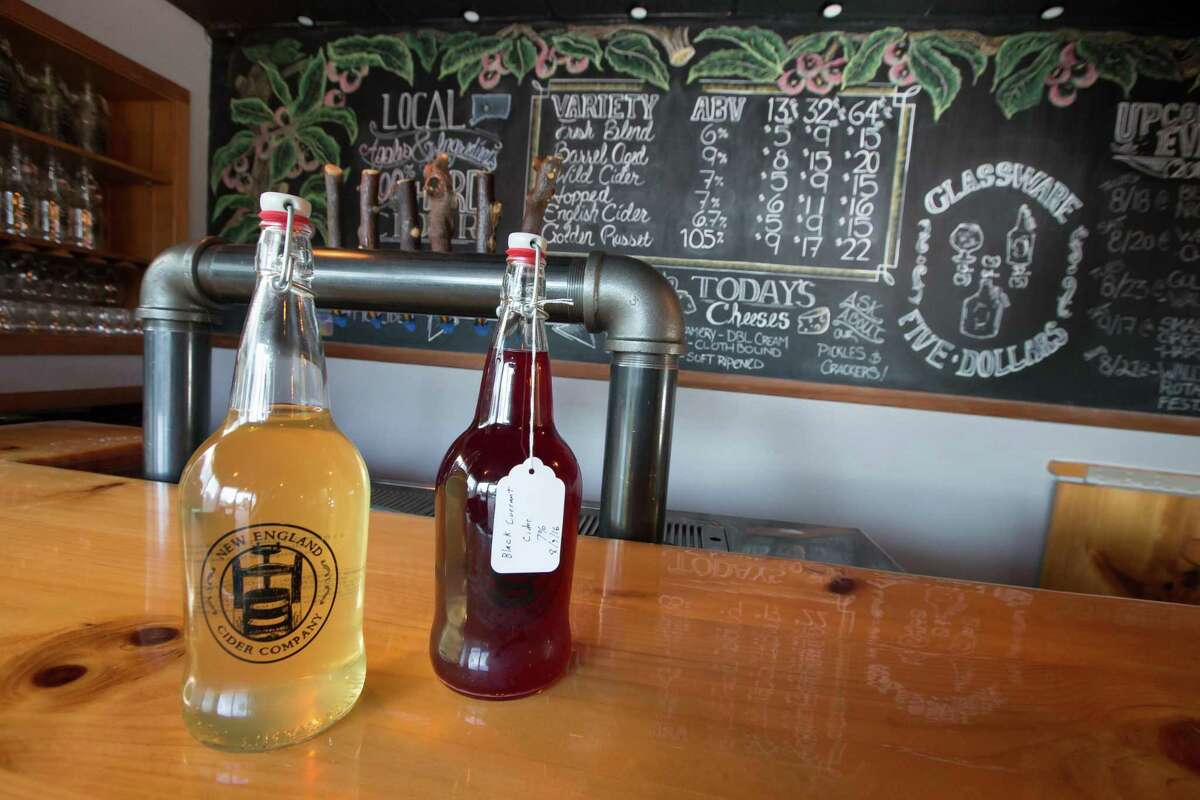 Bottles of cider on display at New England Cider Company in Wallingford.