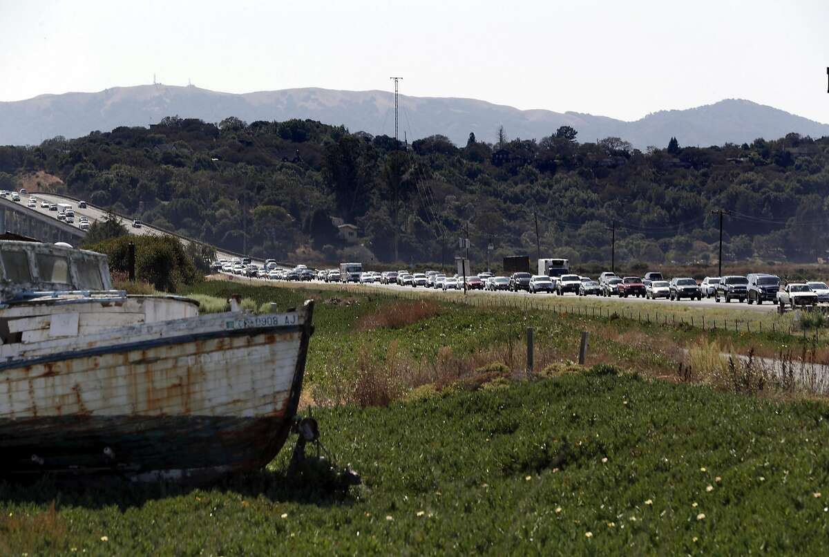 Traffic along Highway 37 near Lakeville Road outside Port Sonoma Marina in Novato , Calif., on Friday, September 15, 2017. Traffic was tied up because of an accident at Lakeville Road and those leaving Sonoma Raceway, but the traffic remains jammed regularly.