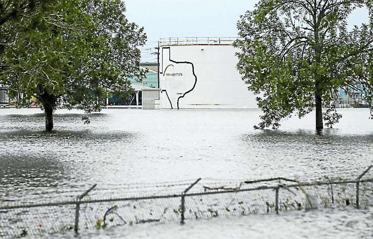 The Arkema chemical plant is flooded from Tropical Storm Harvey Wednesday, Aug. 30, 2017, in Crosby, Texas. Floodwaters from Harvey have knocked out power and generators that keep volatile organic peroxides stored at the facility cool. Employees and about 300 homes within a mile and half radius of the plant were evacuated Tuesday.
