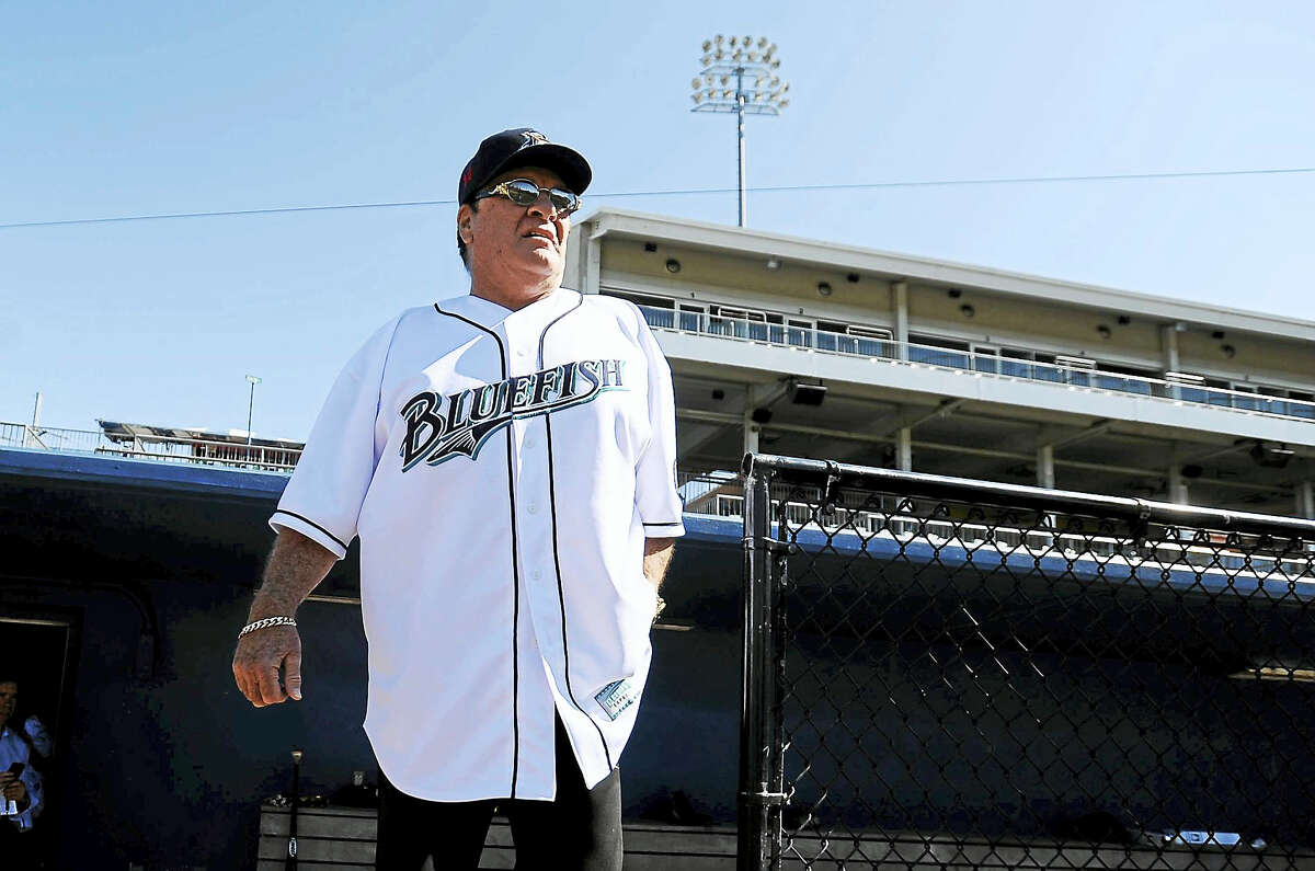 Pete Rose walks out of the dugout at The Ballpark at Harbor Yard on June 16, 2014 in Bridgeport. Rose returned to the dugout for one day to manage the Bluefish.