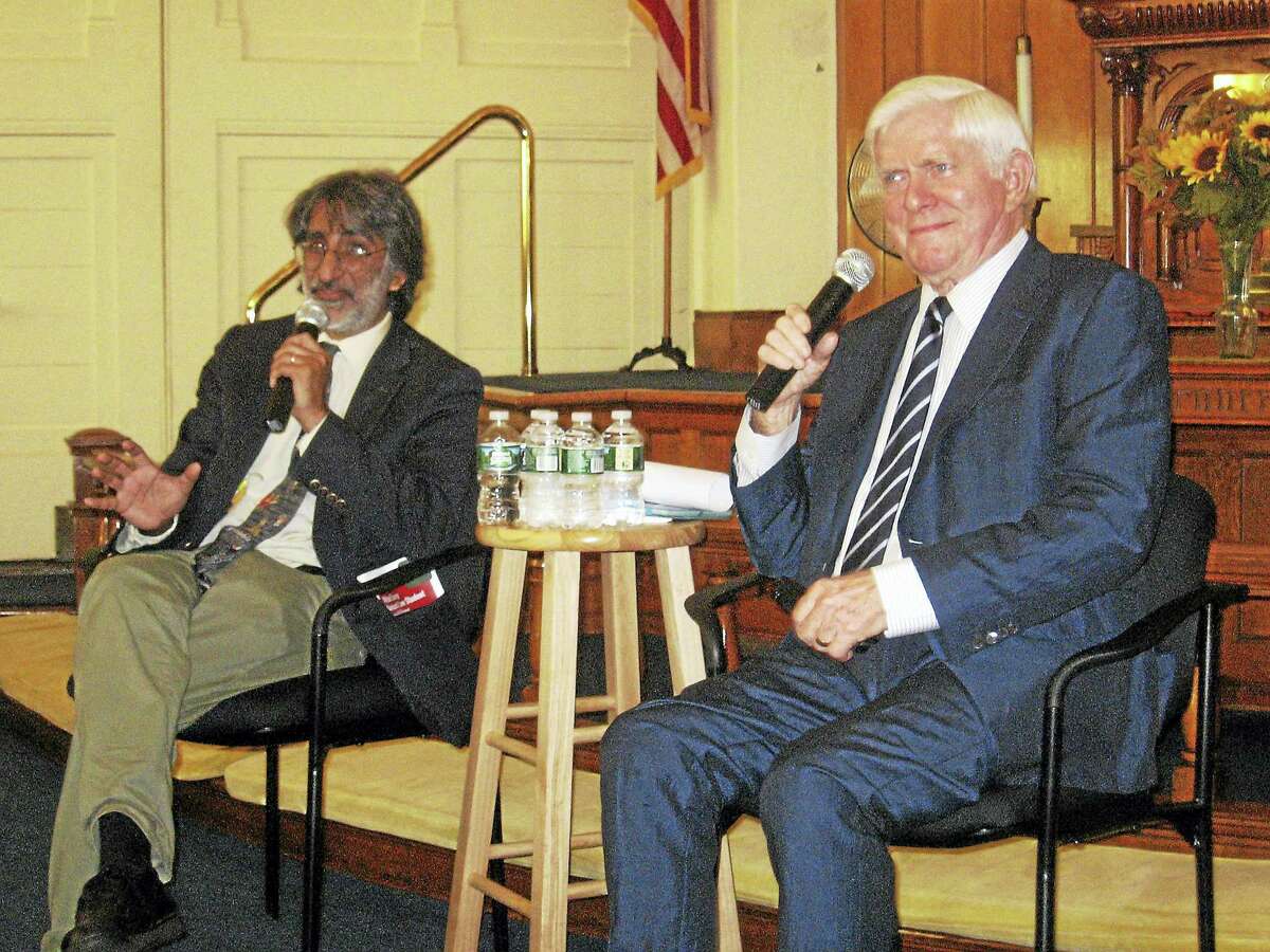 John Torsiello / Hearst Connecticut Media Yale Professor Akhil Reed Amar, left, and Phil Donahue.