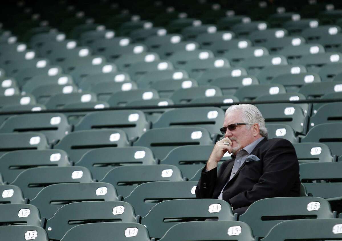 San Francisco Giants' Brian Sabean watches batting practice before the game against the Oakland Athletics on Friday, April 3, 2015 in San Francisco, Calif.