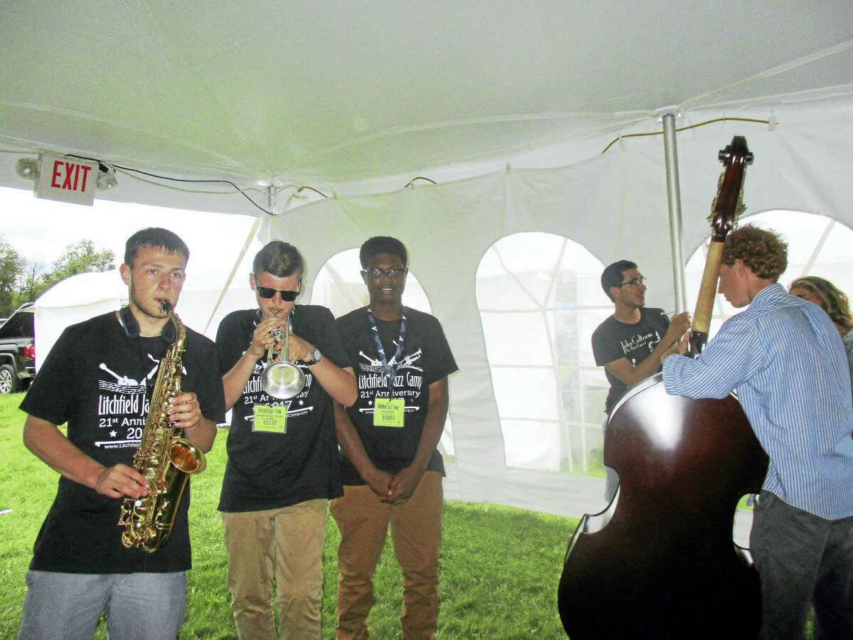 Students from the Litchfield Jazz Camp were tuning up for their next performance in the smaller tent.