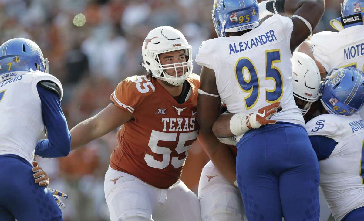 Texas offensive lineman Connor Williams blocks during the second half against San Jose State on Sept. 9, 2017, in Austin.