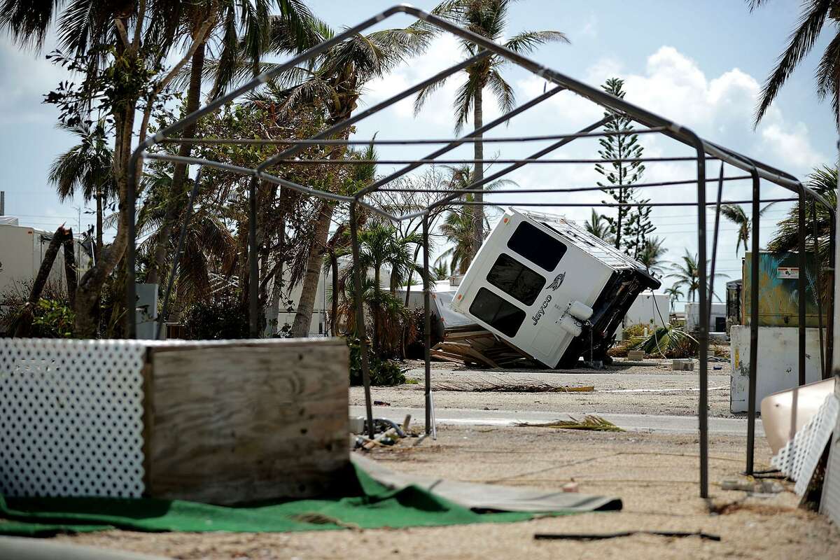 Recreational vehicle trailers are scattered and tossed after Hurricane Irma blew through at the Sunshine Key RV Resort and Marina Sept. 13 on Big Pine Key, Fla.