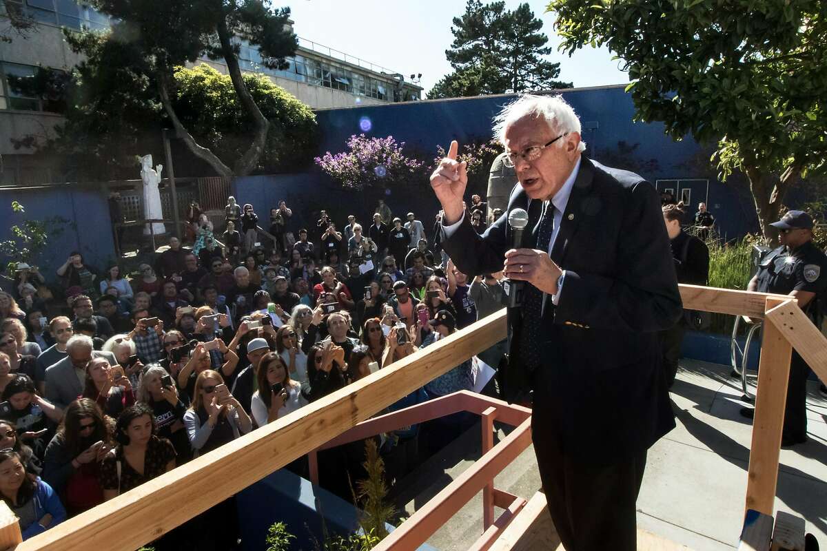 U.S. Senator Bernie Sanders speaks to the overflow crowd section at City College of San Francisco on Friday, Sept. 22, 2017 in San Francisco, CA.