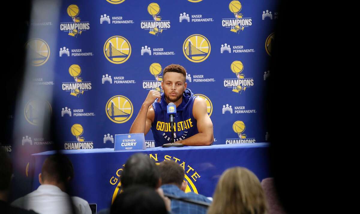 Warriors' Stephen Curry during 2017 media day for the NBA's Golden State Warriors in Oakland, Ca., on Friday September 22, 2017.