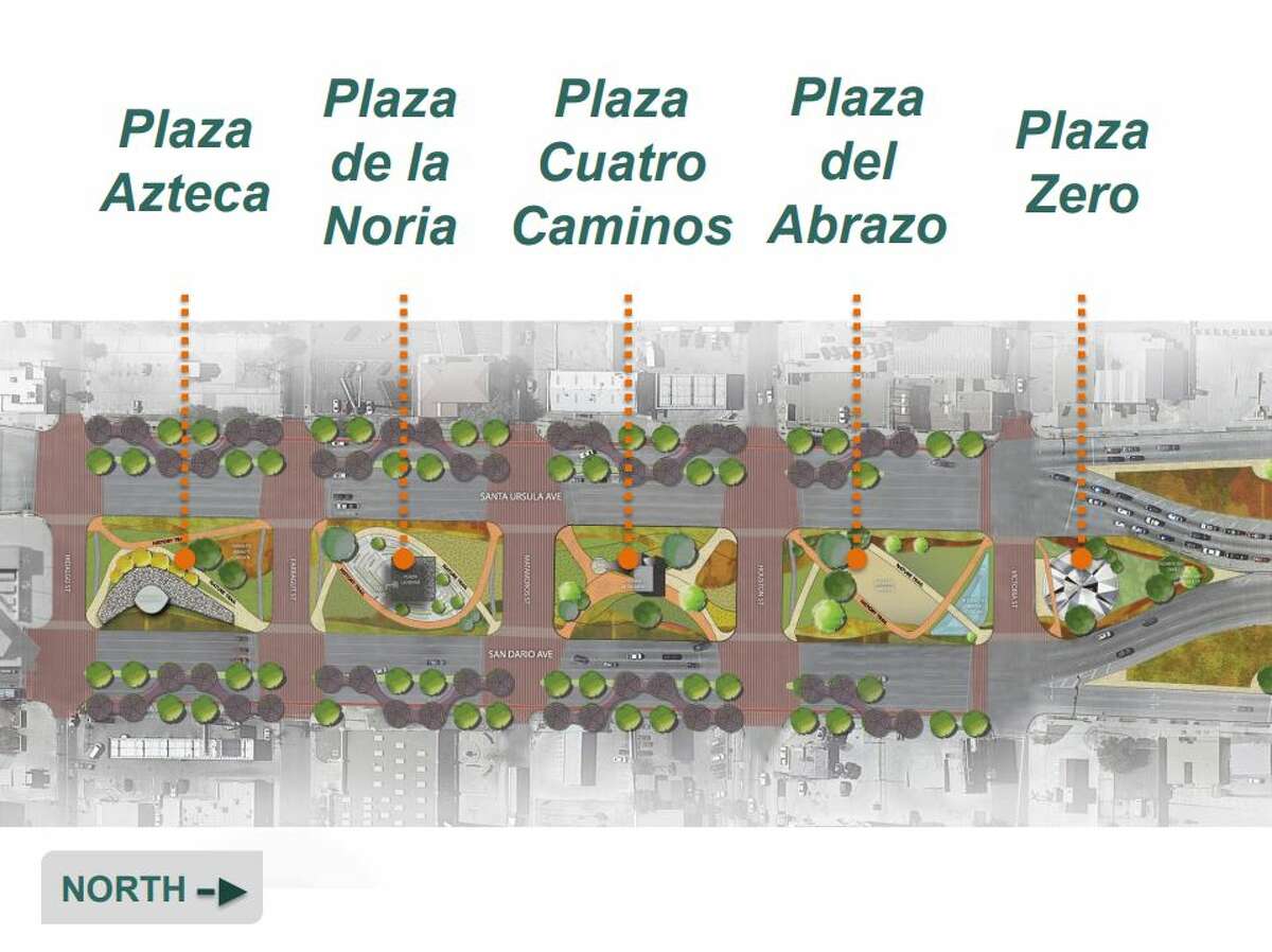 The proposed design would convert San Dario Avenue and Santa Ursula Avenue into boulevards, where traffic going into downtown and traffic heading toward the bridge would be divided by a tree-lined median.
