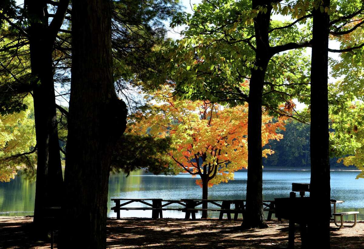 A view of fall foliage at Moreau Lake State Park on Wednesday, Oct. 5, 2016, in Gansevoort, N.Y. (Paul Buckowski / Times Union)