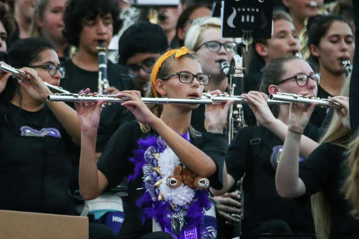 The Montgomery High School marching band performs the school fight song during the varsity homecoming football game against Ellison on Friday, Sept. 15, 2017, at Bears Stadium. (Michael Minasi/ Chronicle)
