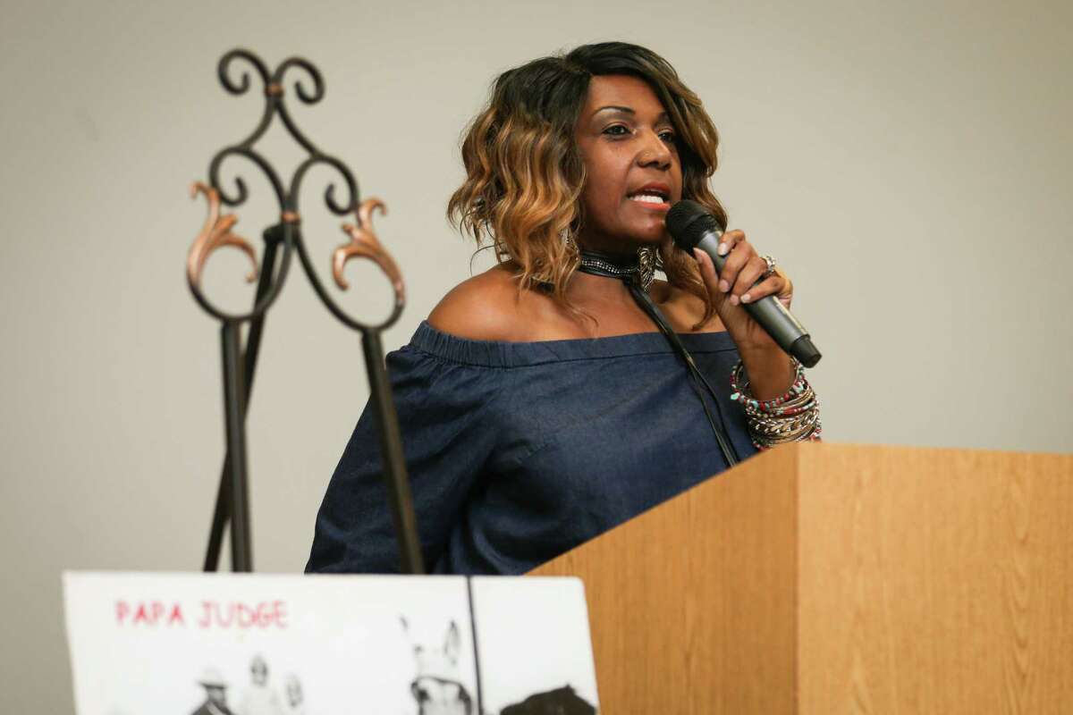 Master of ceremonies Karen Easley Johnson speaks during the 70th Annual Easley Family Reunion on Sunday, Sept. 24, 2017, at the Lone Star Community Center in Montgomery.