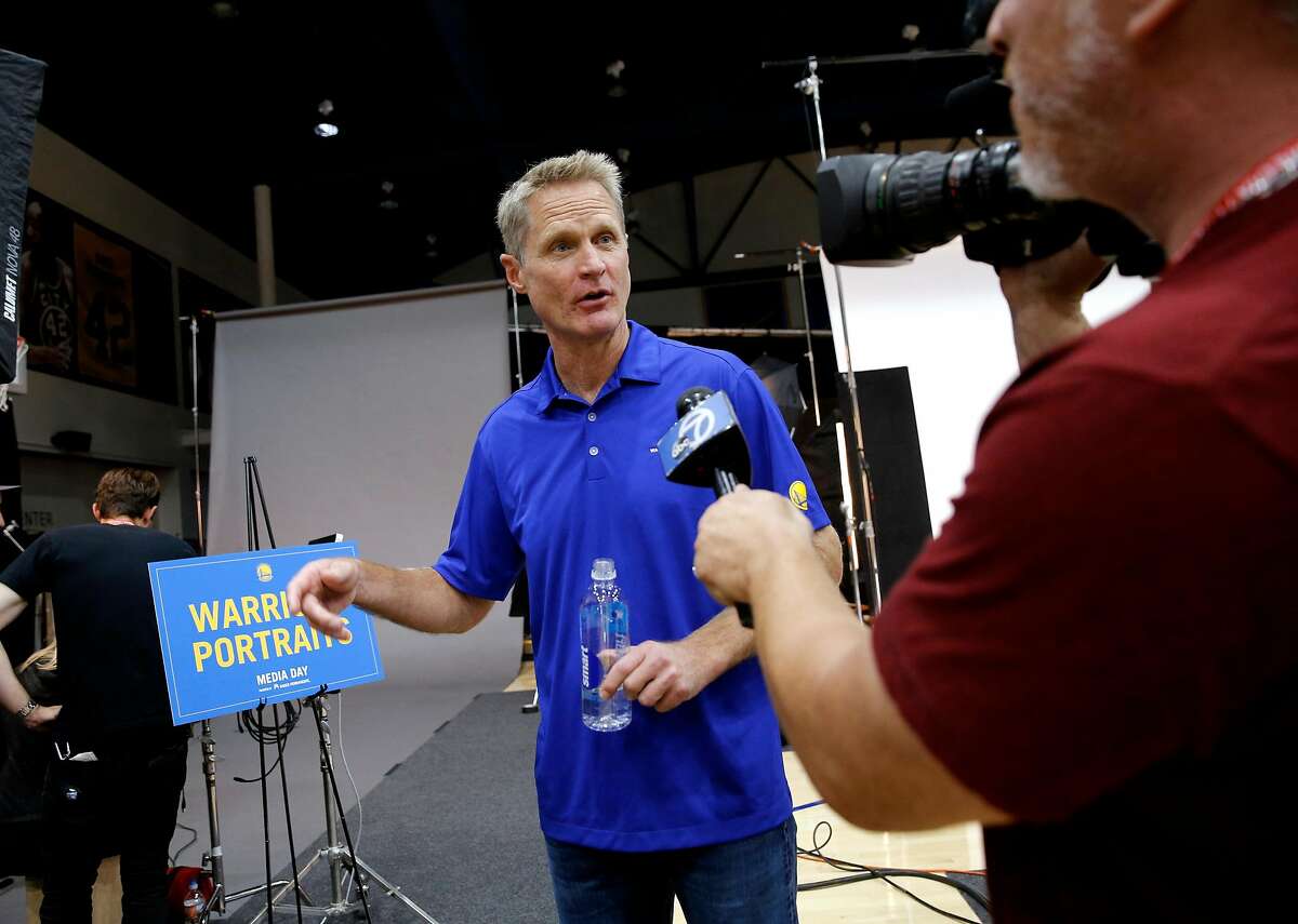 Warriors' head coach Steve Kerr during 2017 media day for the NBA's Golden State Warriors in Oakland, Ca., on Friday September 22, 2017.