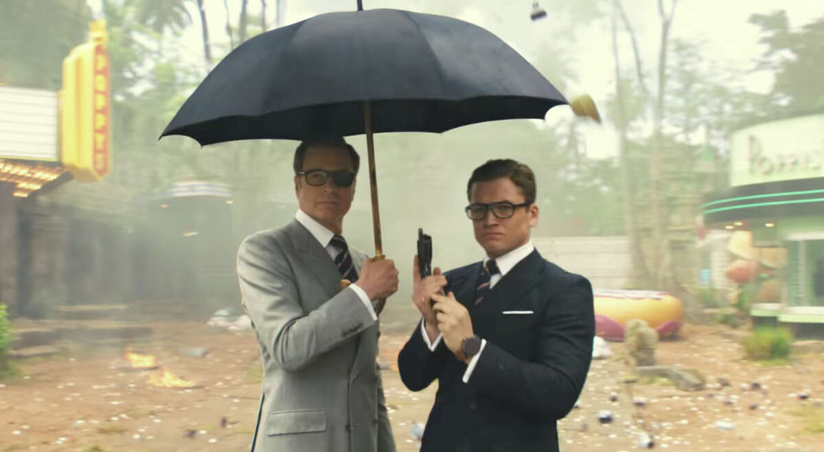 Colin Firth and Taron Egerton in "Kingsman: The Golden Circle." The menâs tailor and British super-agent Eggsy (Taron Egerton) must travel to America to work with his American allies to face the worldâs biggest drug kingpin (Julianne Moore).