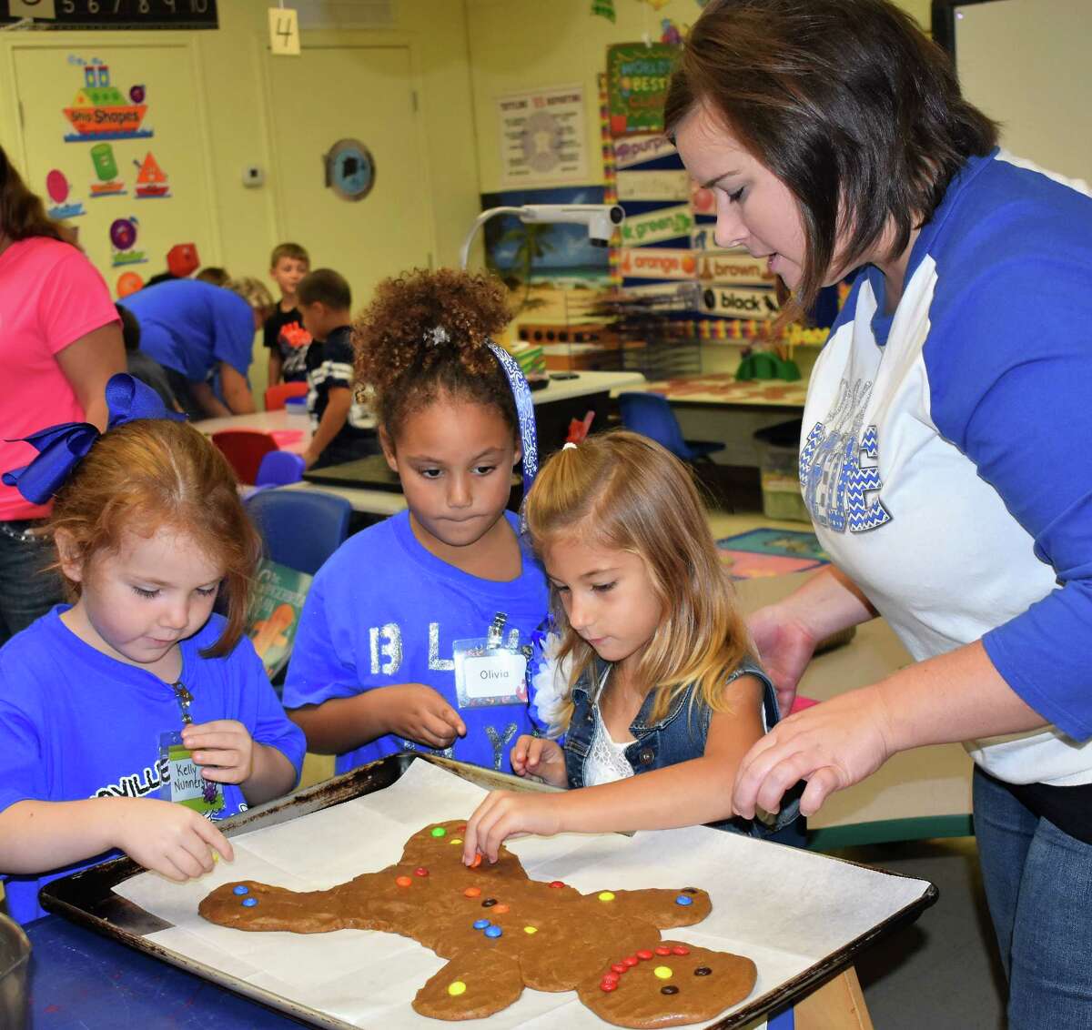 #19: Needville ISD Growth rate: 1.48 percent Enrollment in 2016-2017: 3,181 Enrollment in 2017-2018: 3,228 Change: +47 From left, Needville ISD kindergartners Kelly Nunnery, Olivia Craddock and Tori Hundl carefully place M&s on a gingerbread man as teacher Whitney Anderson assists.