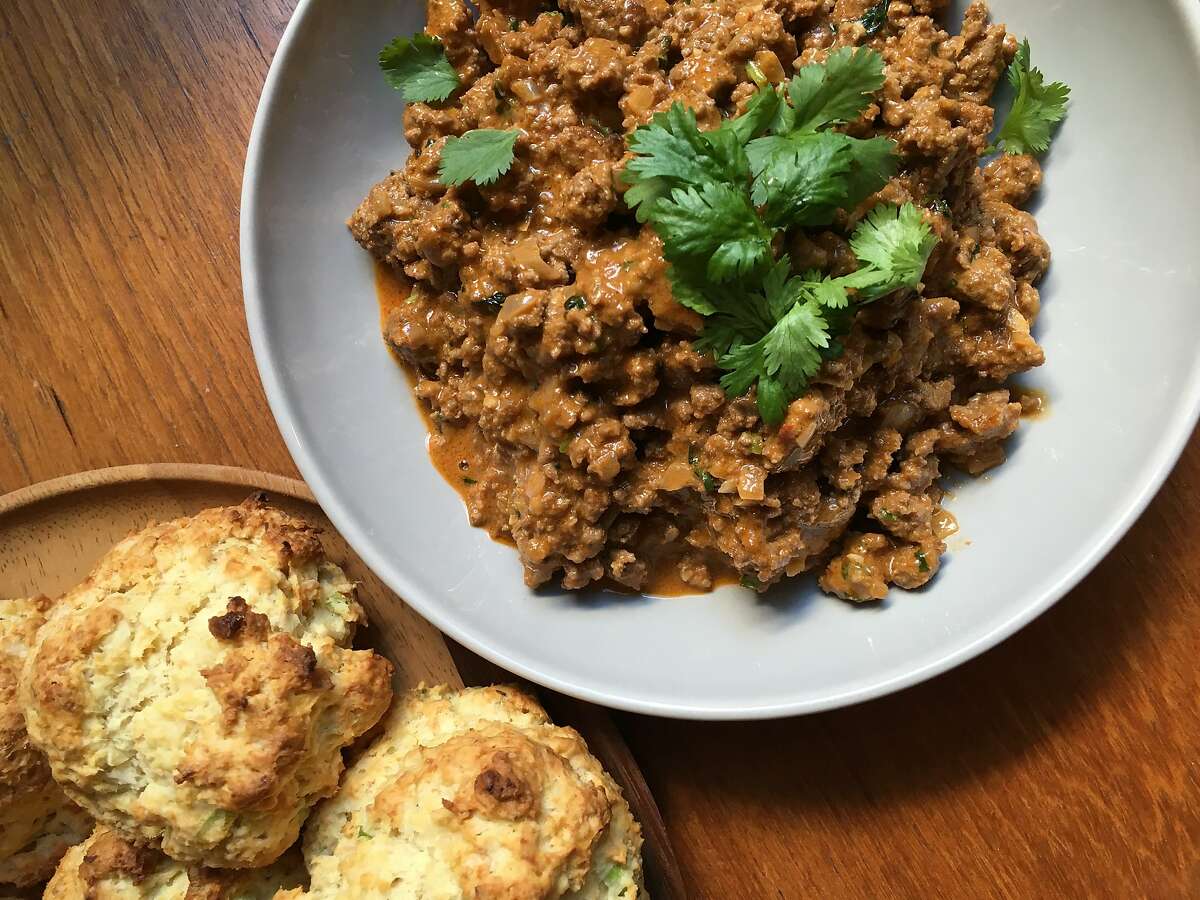 Jessica Battulana's Curried Sloppy Joe�s with Coconut-Green Onion Biscuits are seen on Saturday, Sept. 23, 2017 in ,
