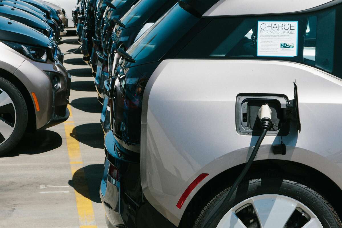 Electric cars at the BMW dealership in San Francisco, April 29, 2015. Governor Jerry Brown is announcing a 40 percent reduction in California greenhouse emissions by 2030.