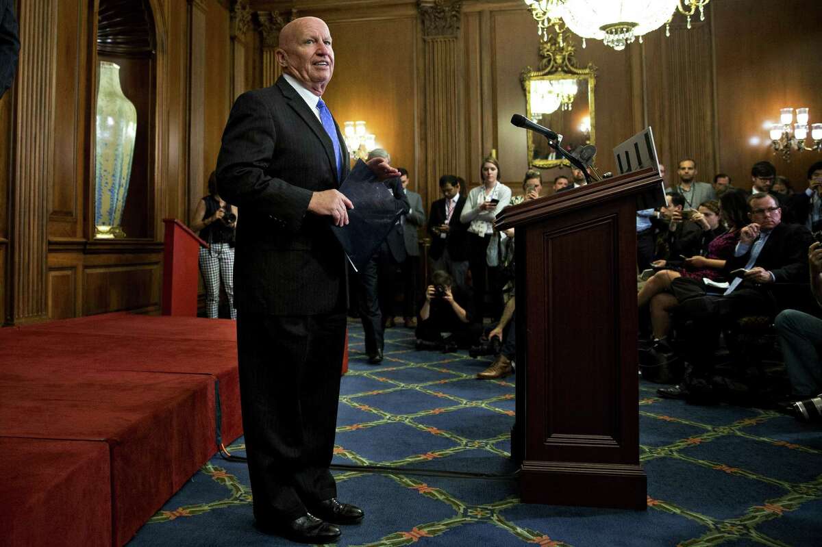 Representative Kevin Brady, a Republican from Texas and chairman of the House Ways and Means Committee, arrives to a news conference on a unified tax reform framework at the U.S. Capitol in Washington, D.C., U.S., on Wednesday, Sept. 27, 2017. President Donald Trump and congressional leaders are rolling out a framework for a tax overhaul that would condense the existing seven tax rates to three, and cut the top rate to 35 percent from 39.6 percent. Photographer: Andrew Harrer/Bloomberg