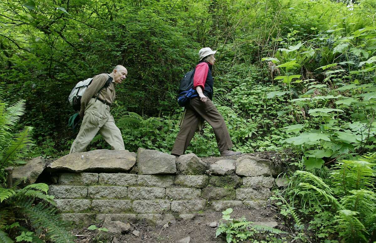 5/15/04- Paul, 82, and Maria, 79, Fellner, of NW Portland, hike in Forest Park. Portland's largest city park, every week.