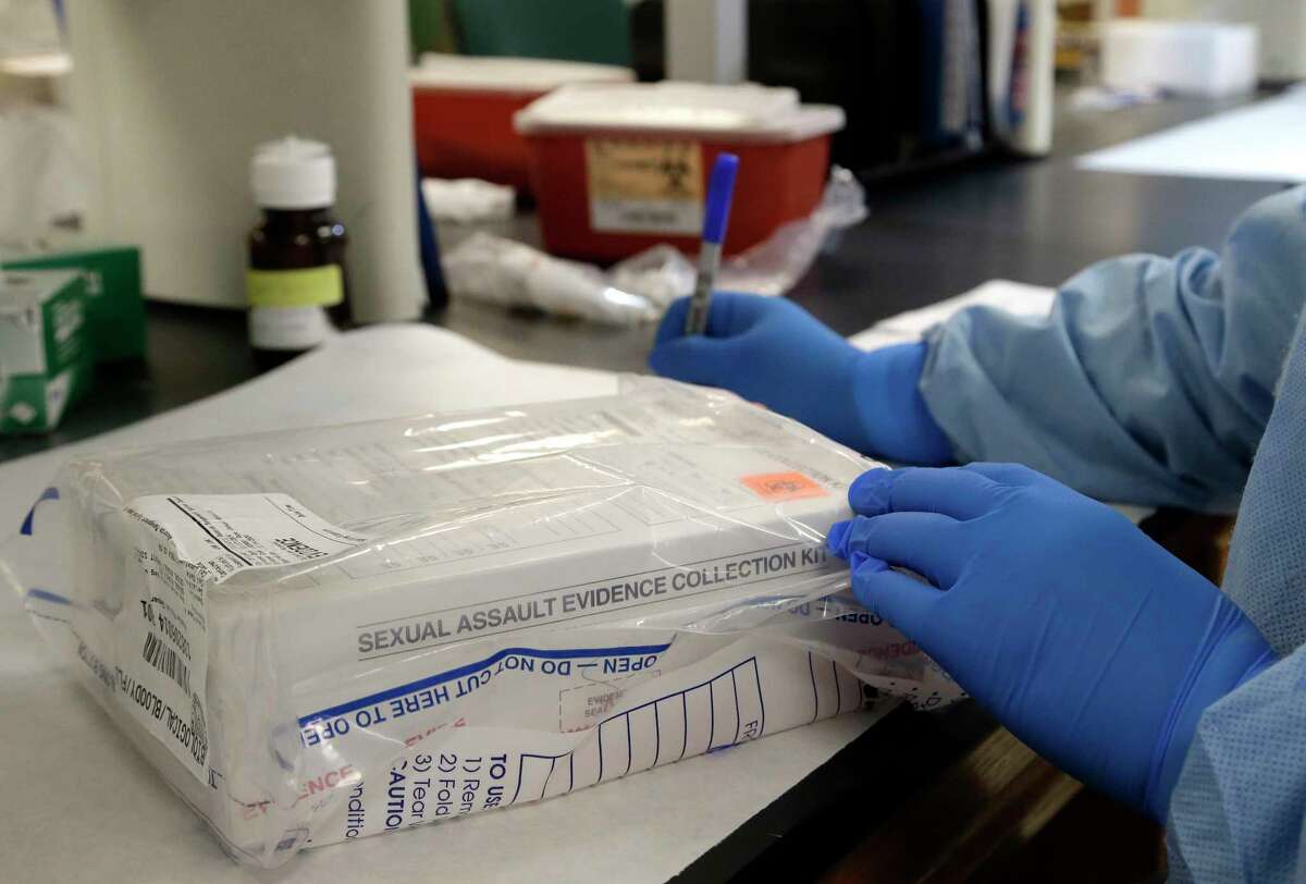 A sexual assault evidence kit is logged in in the biology lab at the Houston Forensic Science Center in 2015.