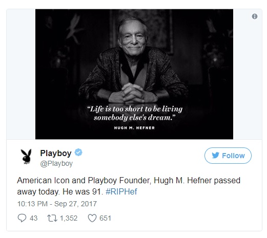 Hugh Hefner - Life is too short to be living somebody