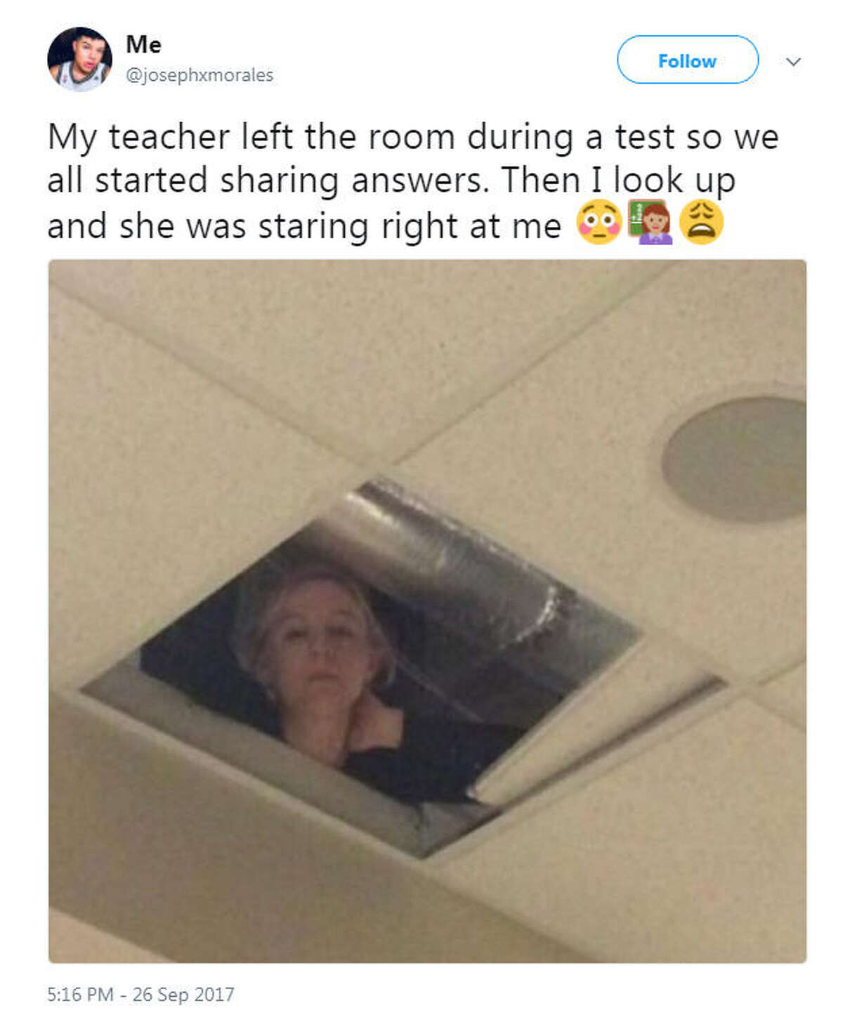 Viral Photo Of Teacher Spying From The Ceiling Turns Out To Be A Hoax