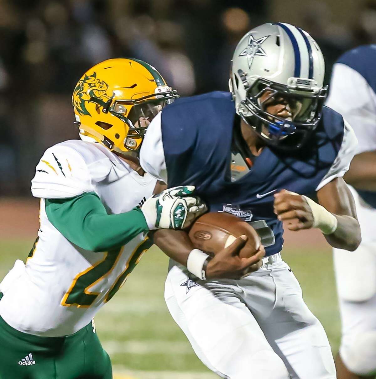 (John Vanacore/Foor Hearst Connecticut Media) The Hamden Green Dragons traveled up up the road to Bowen Field to face the Academics of Hillhouse for Friday night football.Friday , Septmeber 29, 2017. Hillhouse defeated Hamden 20-13.
