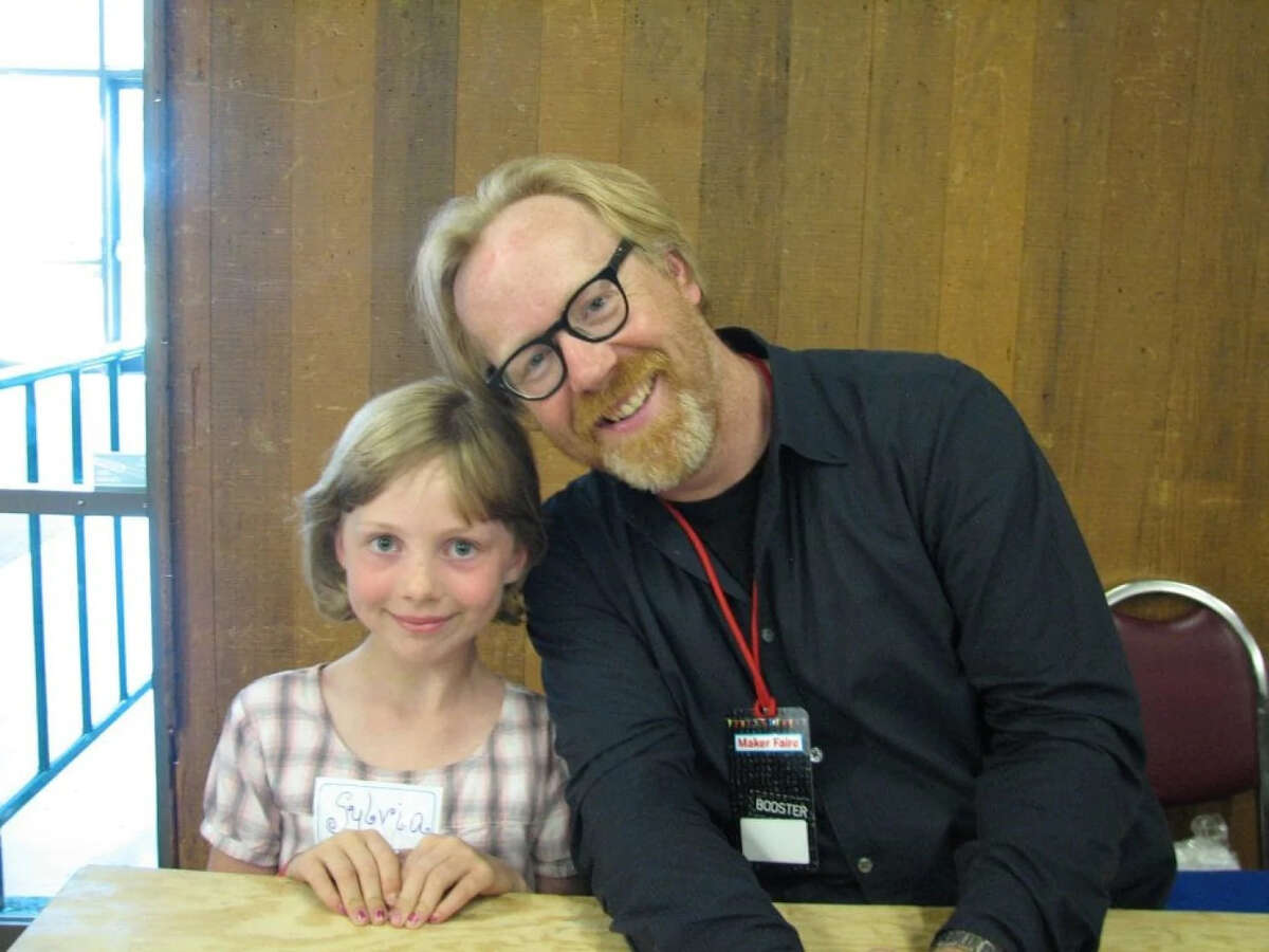 Zeph, known at the time as Sylvia, and his idol Adam Savage as a Maker Faire in 2009.