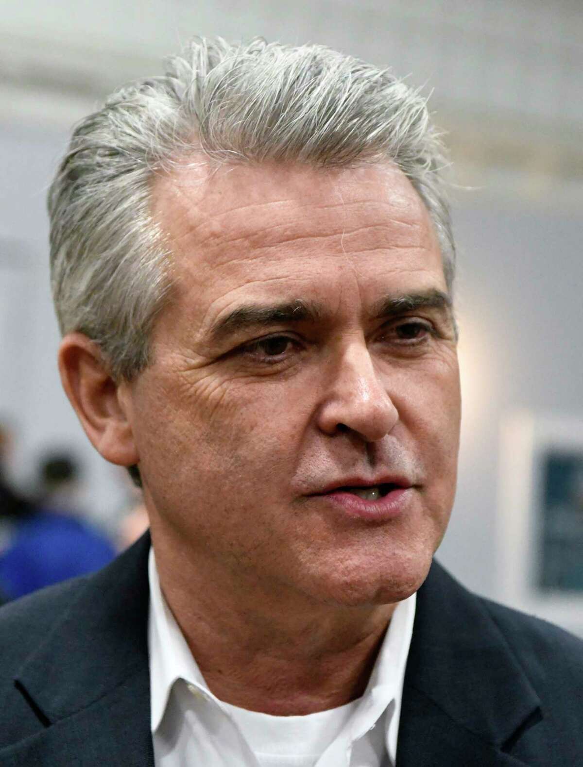 New York Assemblyman Steve McLaughlin (R,C,I-Troy) talks with reporters after Mayor, David Borge postponed a meeting where officials were to consider a settlement at the Hoosick Falls Armory concerning a settlement agreement between the village of Hoosick Falls and Saint-Gobain Performance Plastics and Honeywell of the handling of PFOA contamination in the villages drinking water in Hoosick Falls, N.Y., on Thursday, Feb. 23, 2017, (Hans Pennink / Special to the Times Union)