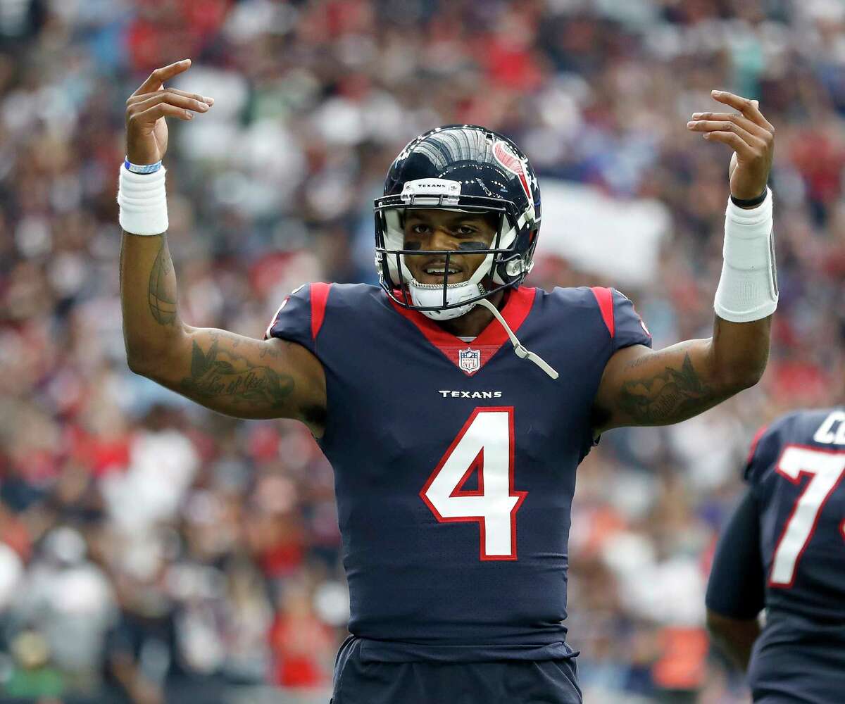 Texans quarterback Deshaun Watson was already celebrating in the first quarter after a touchdown pass to DeAndre Hopkins. By game's end, his total of TD passes would match his jersey number.