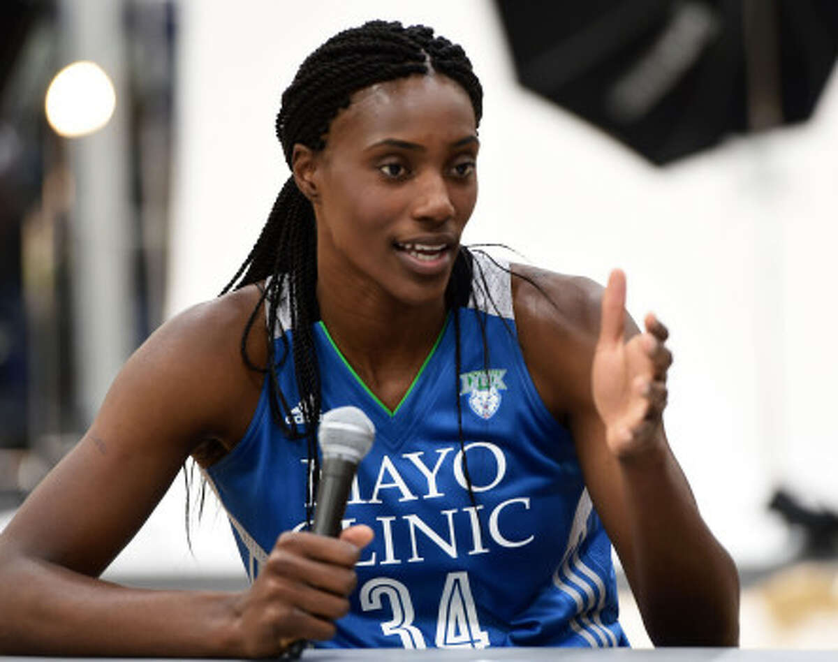 Center Sylvia Fowles speks with reporters as the Minnesota Lynx held their annual media day in Minneapolis, Monday, May 1, 2017. Scott Takushi \ Pioneer Press