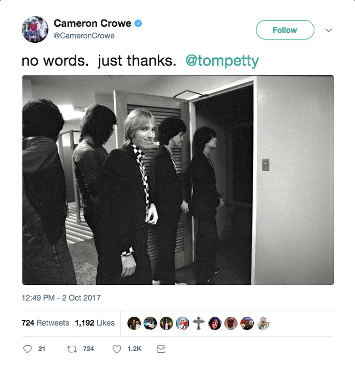 Celebrities react via social media to news that musician Tom Petty was taken off life support Monday.